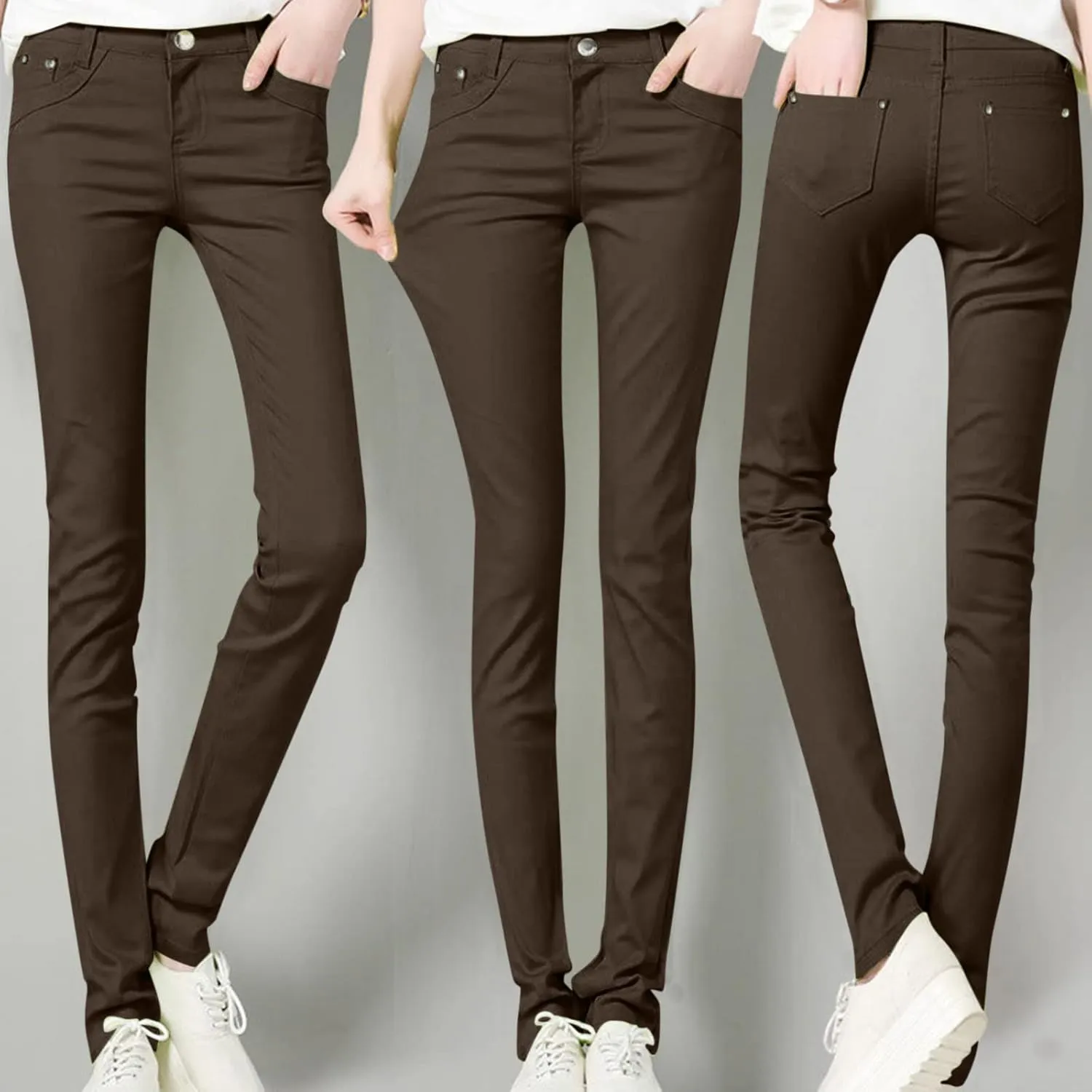 High Waisted-Rise Colored Stretch Skinny Destroyed Ripped Distressed Jeans for Women