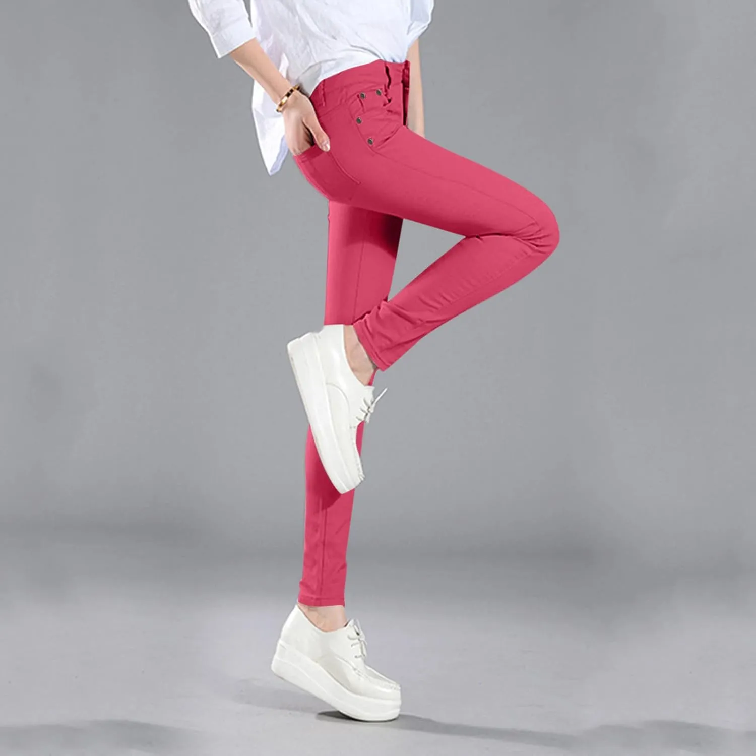 High Waisted-Rise Colored Stretch Skinny Destroyed Ripped Distressed Jeans for Women
