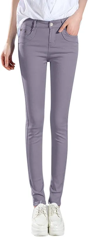 High Waisted-Rise Colored Stretch Skinny Destroyed Ripped Distressed Jeans for Women