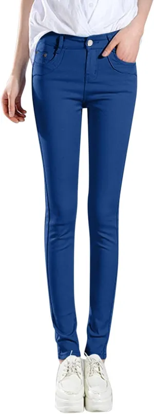 High Waisted-Rise Colored Stretch Skinny Destroyed Ripped Distressed Jeans for Women