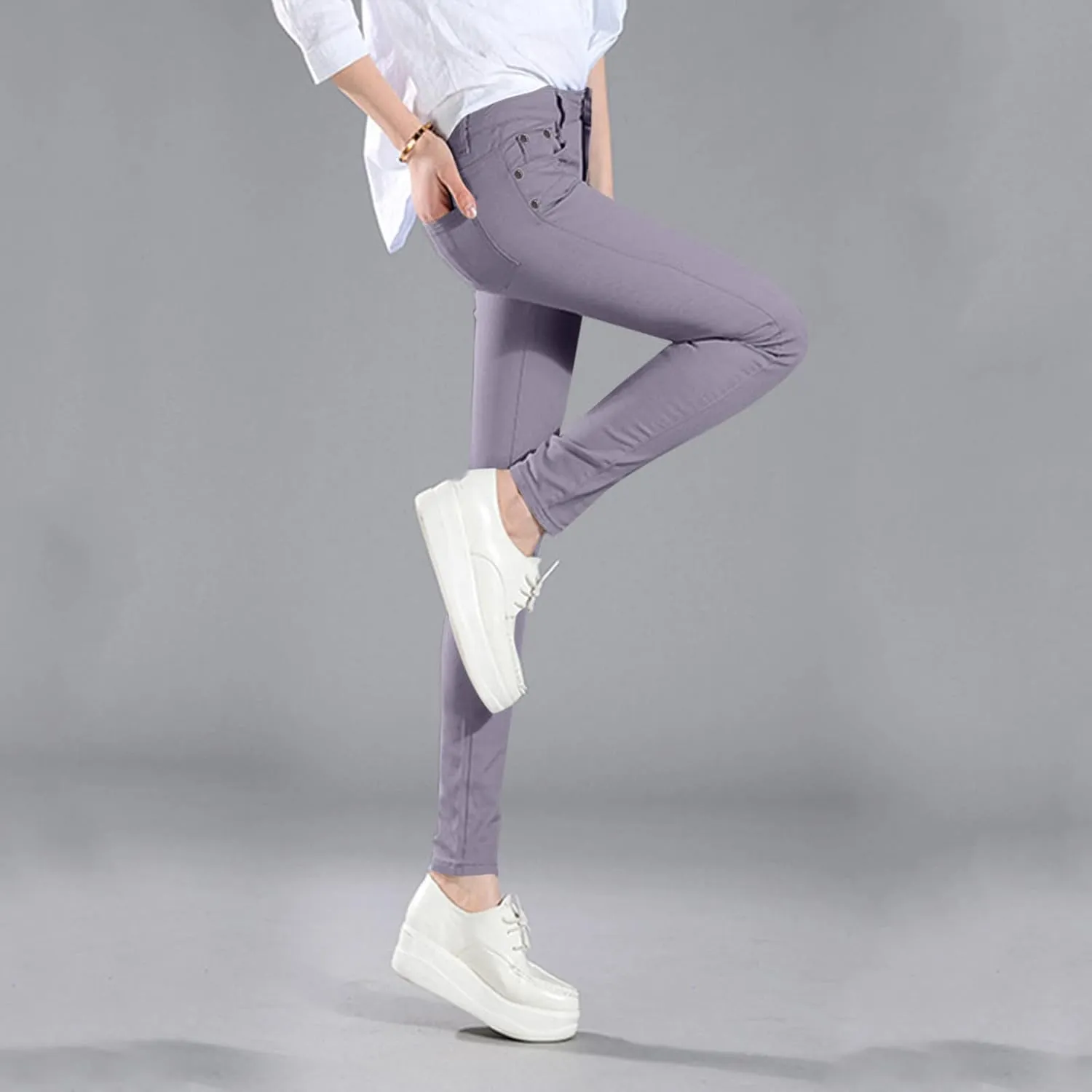 High Waisted-Rise Colored Stretch Skinny Destroyed Ripped Distressed Jeans for Women