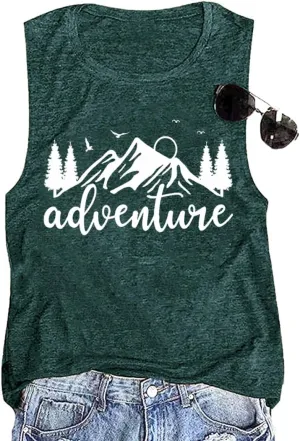 Hiking Mountain Shirts Women Funny Adventure Graphic Tank Top Summer Outdoor Camping Sleeveless Tee