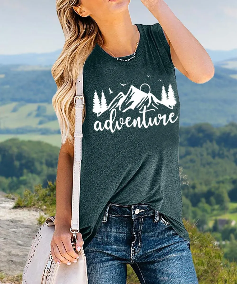 Hiking Mountain Shirts Women Funny Adventure Graphic Tank Top Summer Outdoor Camping Sleeveless Tee