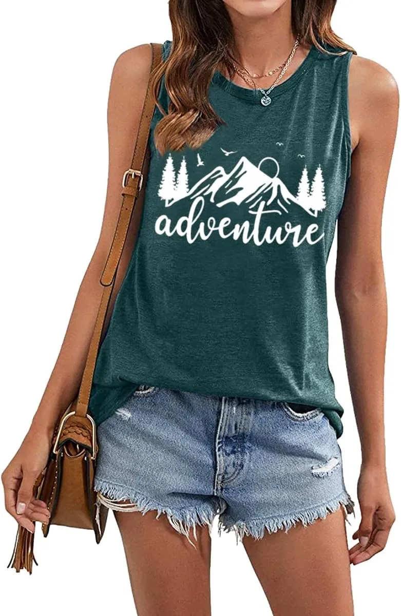 Hiking Mountain Shirts Women Funny Adventure Graphic Tank Top Summer Outdoor Camping Sleeveless Tee
