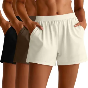Huukeay 3 Pack Women's Sweat Shorts, Casual Summer Elastic High Waist Athletic Short Lounge Comfy Gym Sweatshorts with Pocket
