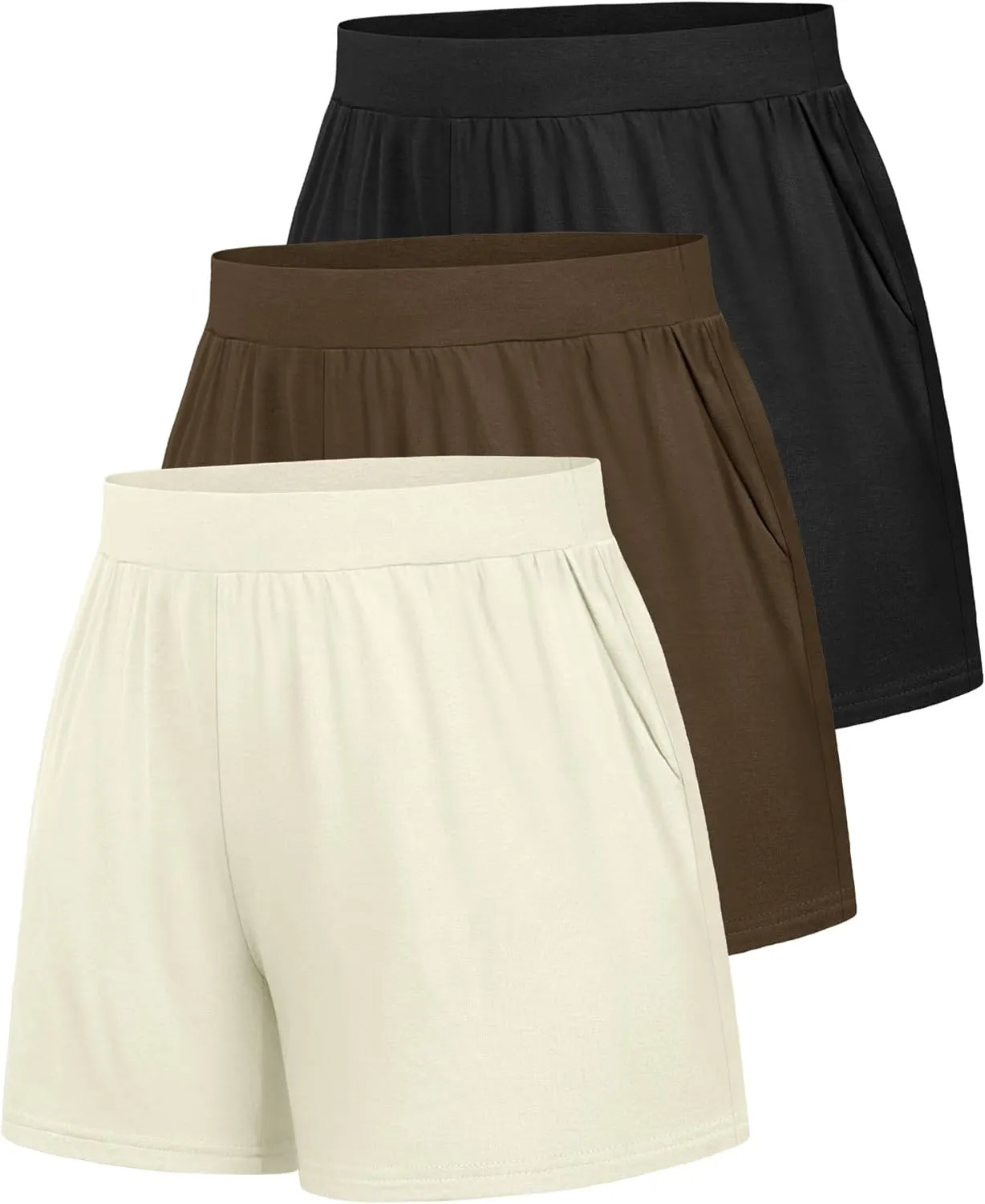 Huukeay 3 Pack Women's Sweat Shorts, Casual Summer Elastic High Waist Athletic Short Lounge Comfy Gym Sweatshorts with Pocket