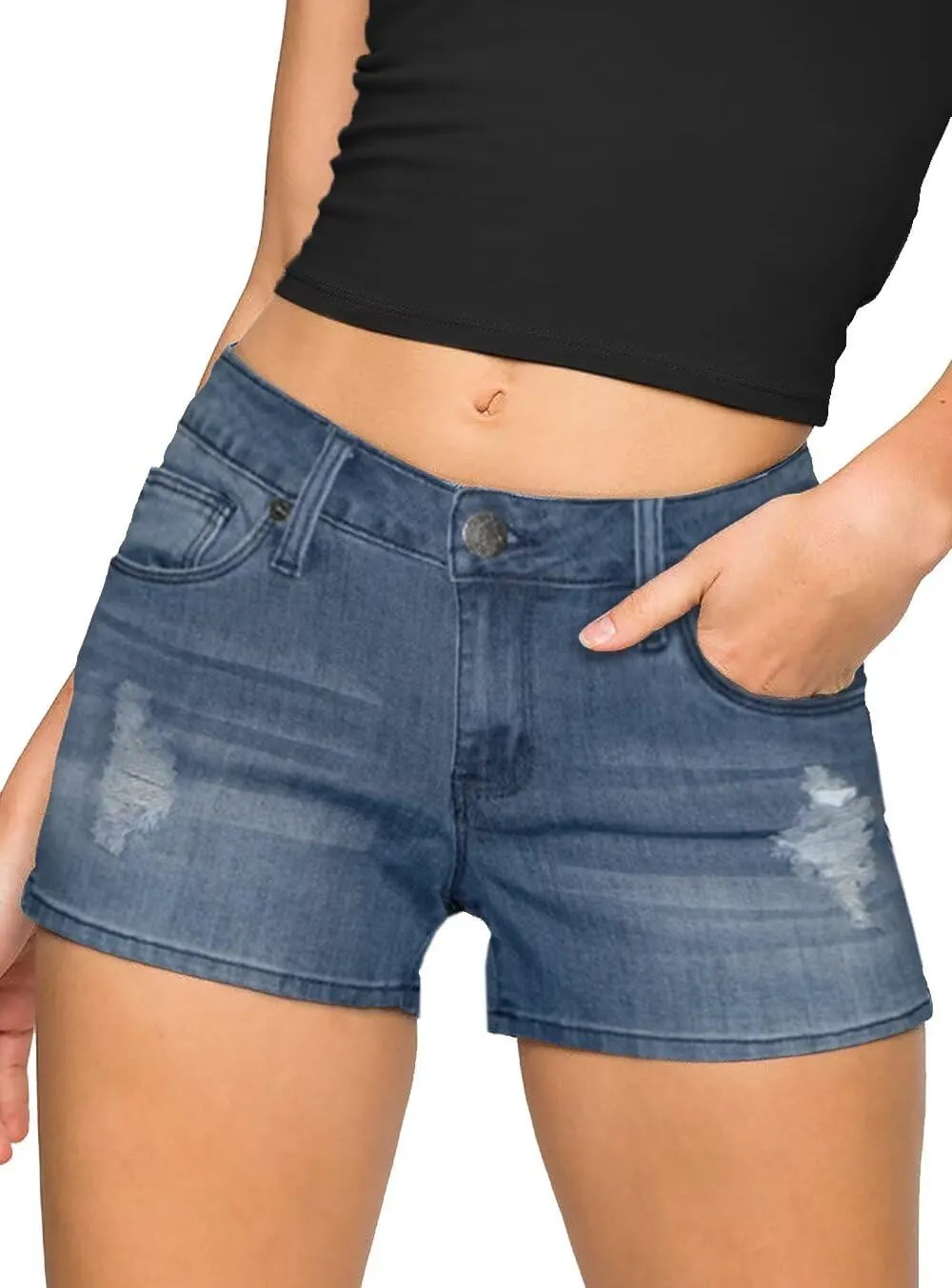 Hybrid & Company Womens Ripped Stretchy Jeans Shorts Casual Denim Shorts