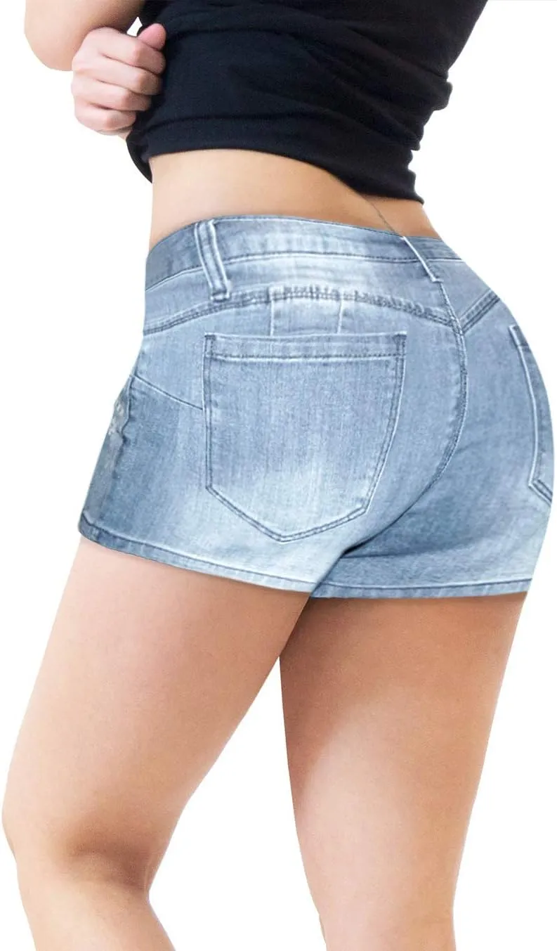 Hybrid & Company Womens Ripped Stretchy Jeans Shorts Casual Denim Shorts