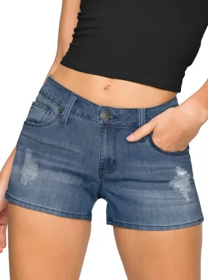Hybrid & Company Womens Ripped Stretchy Jeans Shorts Casual Denim Shorts