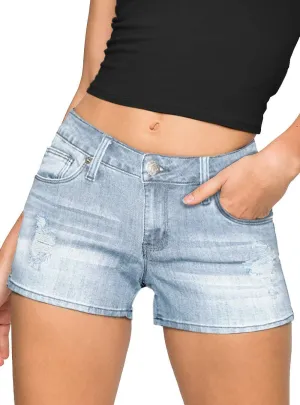 Hybrid & Company Womens Ripped Stretchy Jeans Shorts Casual Denim Shorts