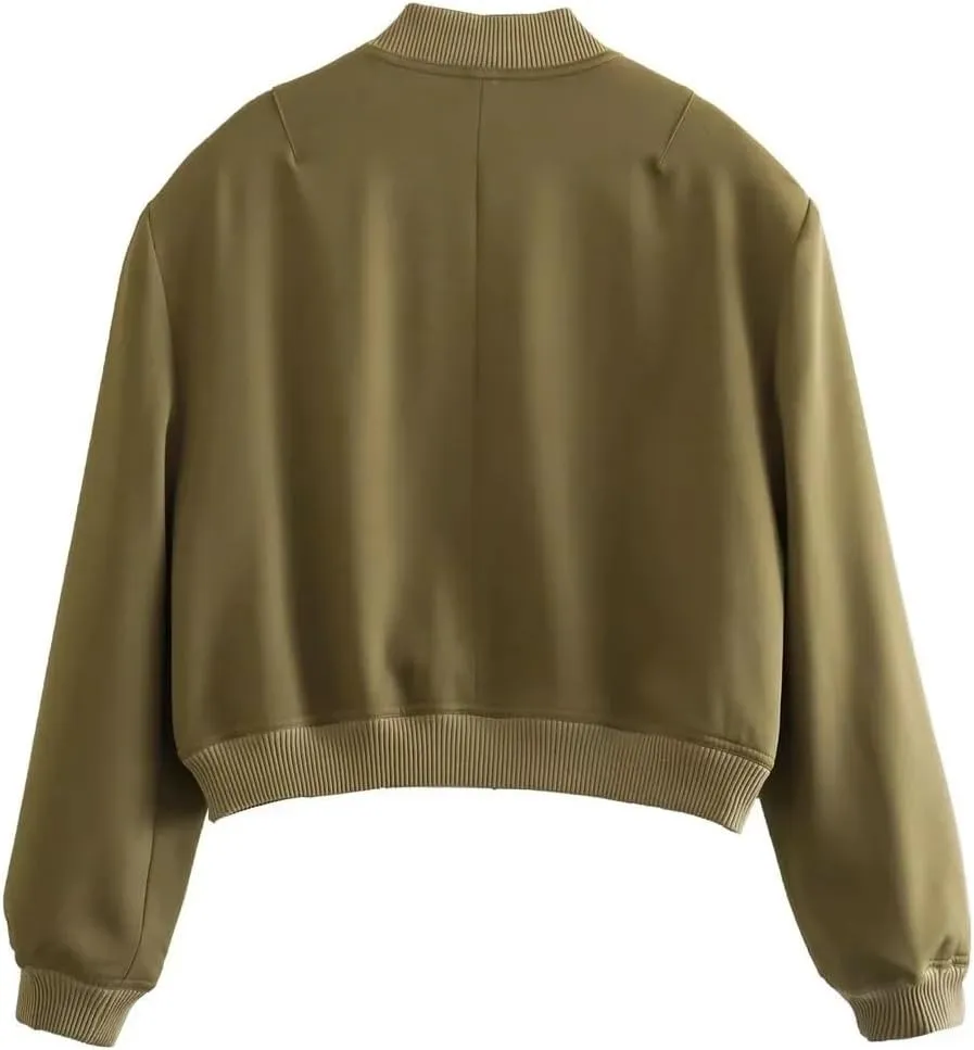 imbpceu Women Bomber Jacket Casual Long Sleeve Button Down Varsity Jackets with Pockets