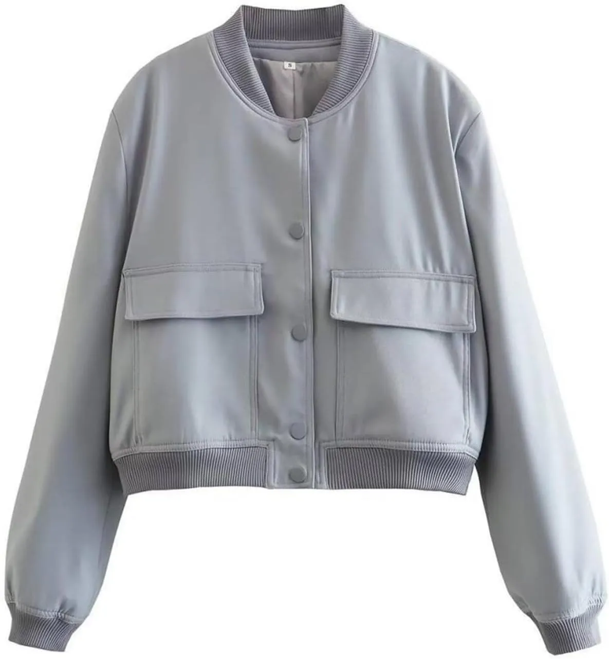 imbpceu Women Bomber Jacket Casual Long Sleeve Button Down Varsity Jackets with Pockets