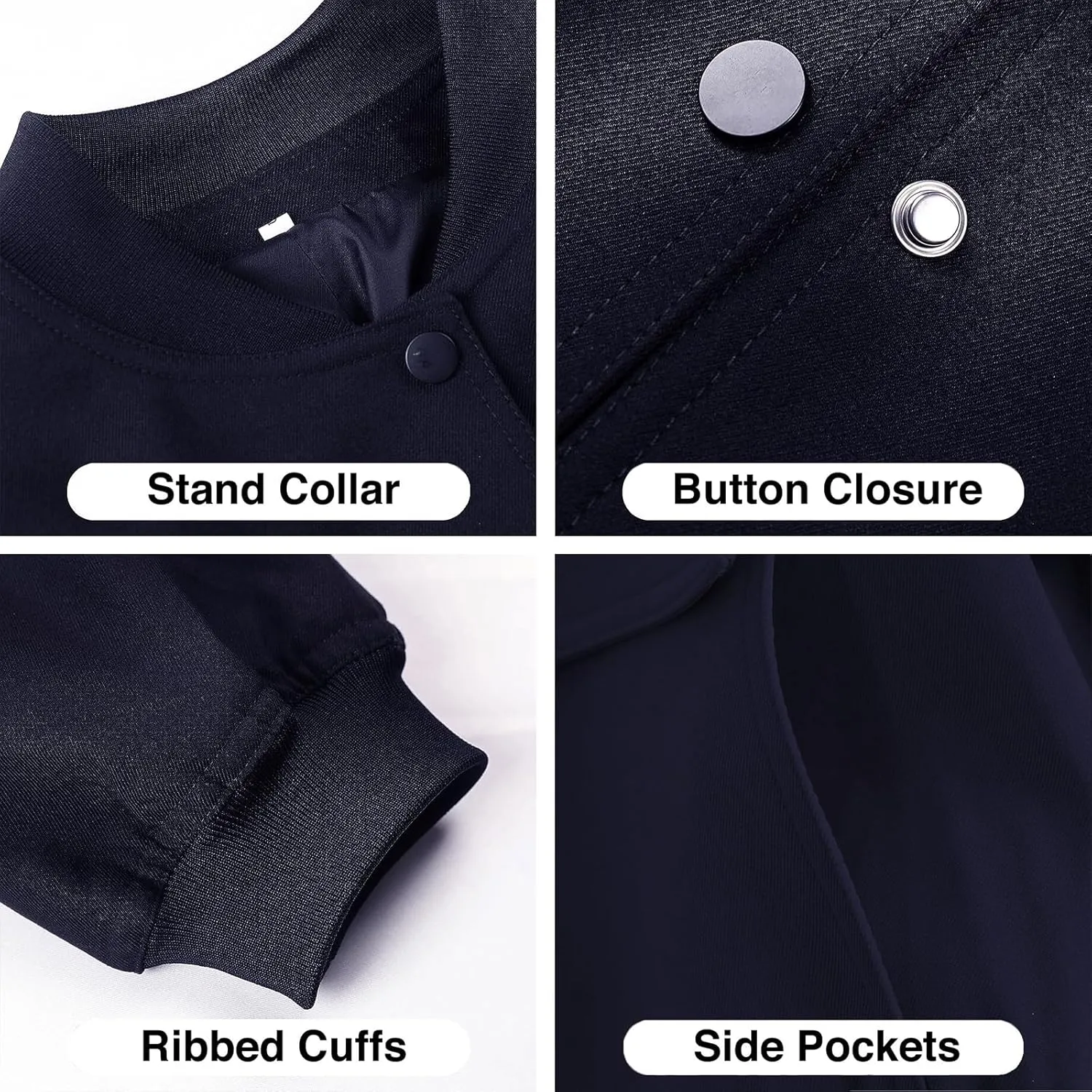 imbpceu Women Bomber Jacket Casual Long Sleeve Button Down Varsity Jackets with Pockets