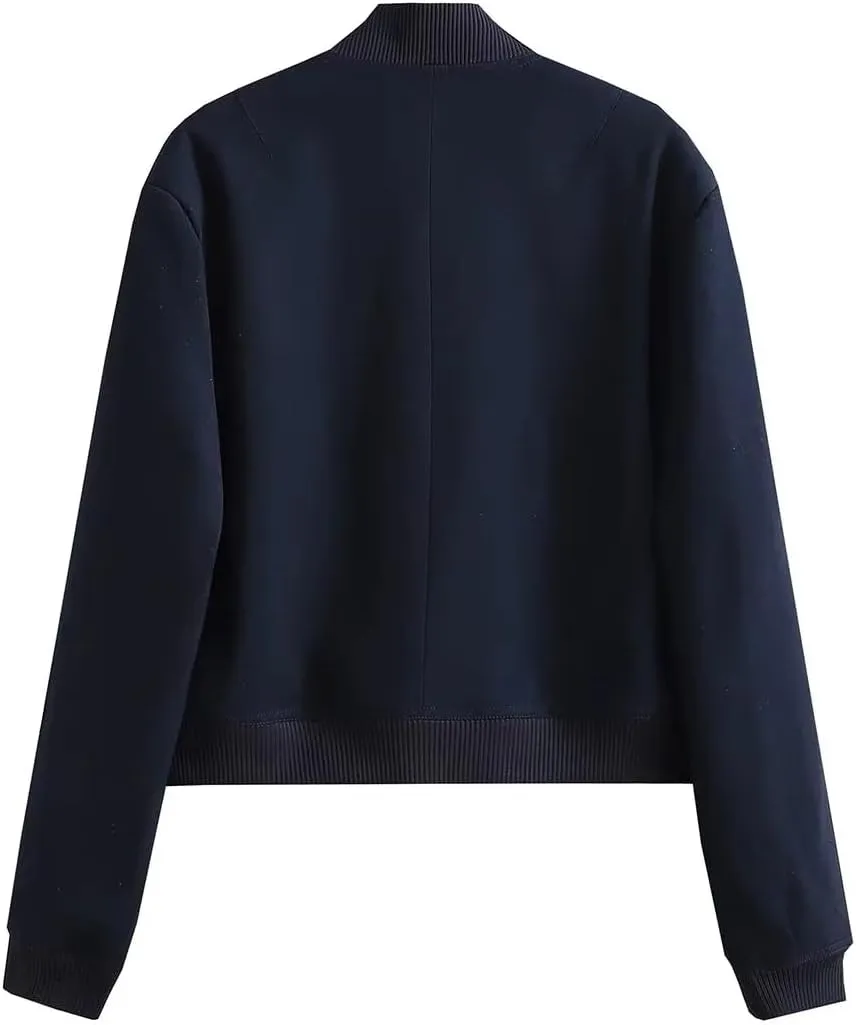 imbpceu Women Bomber Jacket Casual Long Sleeve Button Down Varsity Jackets with Pockets