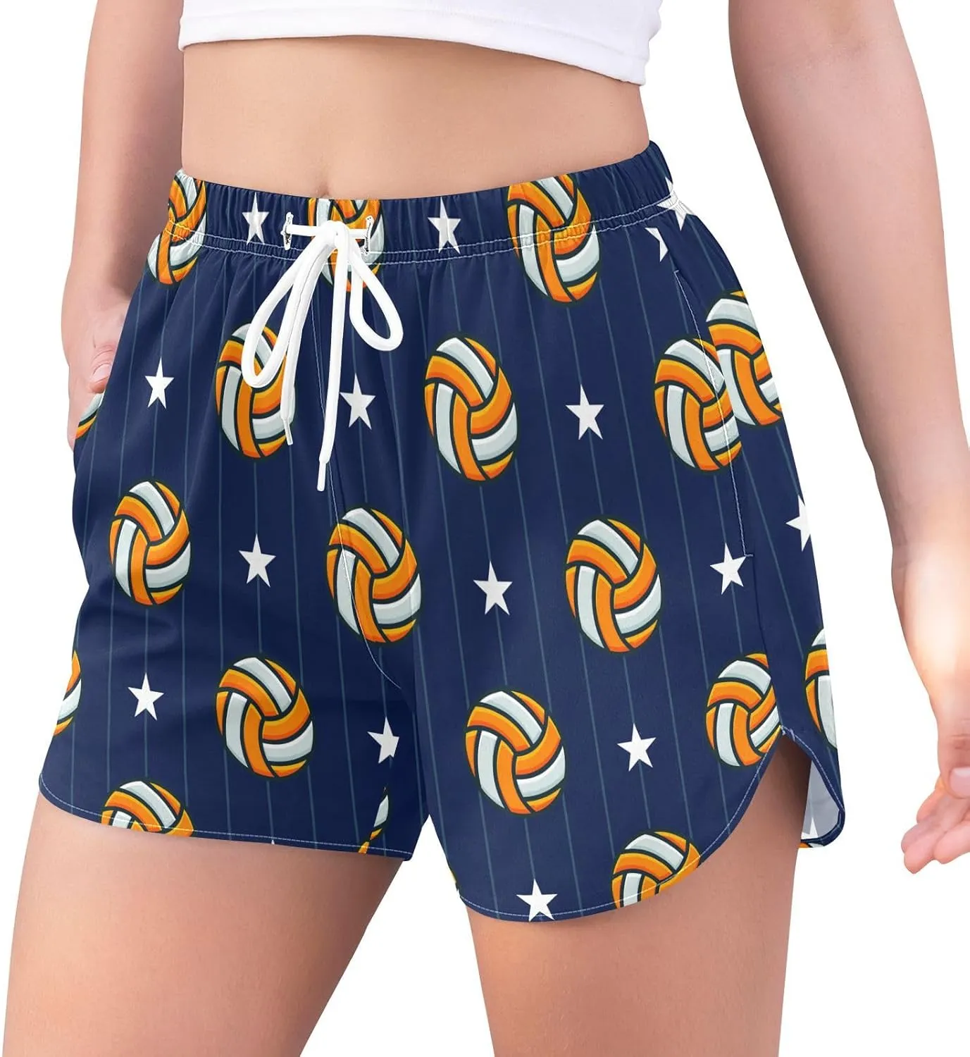 J JOYSAY Tennis Ball Dot Athletic Shorts Quick Dry Women Sweat Shorts Beach Lounge Pants with Pocket Drawstring