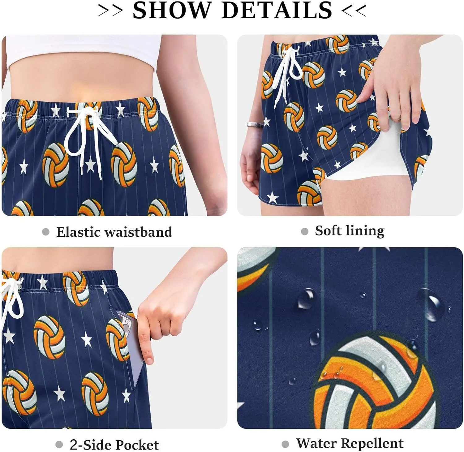 J JOYSAY Tennis Ball Dot Athletic Shorts Quick Dry Women Sweat Shorts Beach Lounge Pants with Pocket Drawstring
