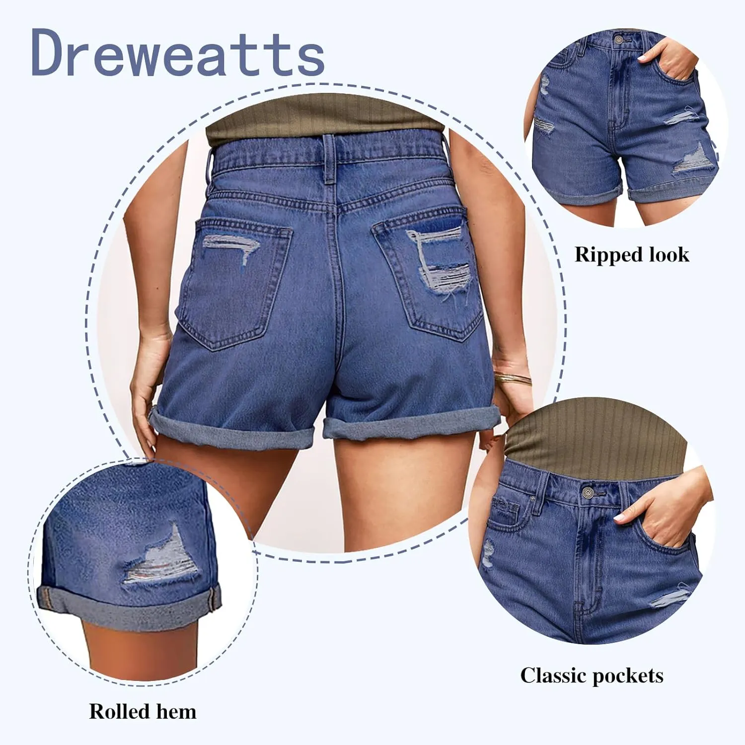 Jean Shorts for Women High Waisted Ripped Stretchy Denim Shorts Trendy