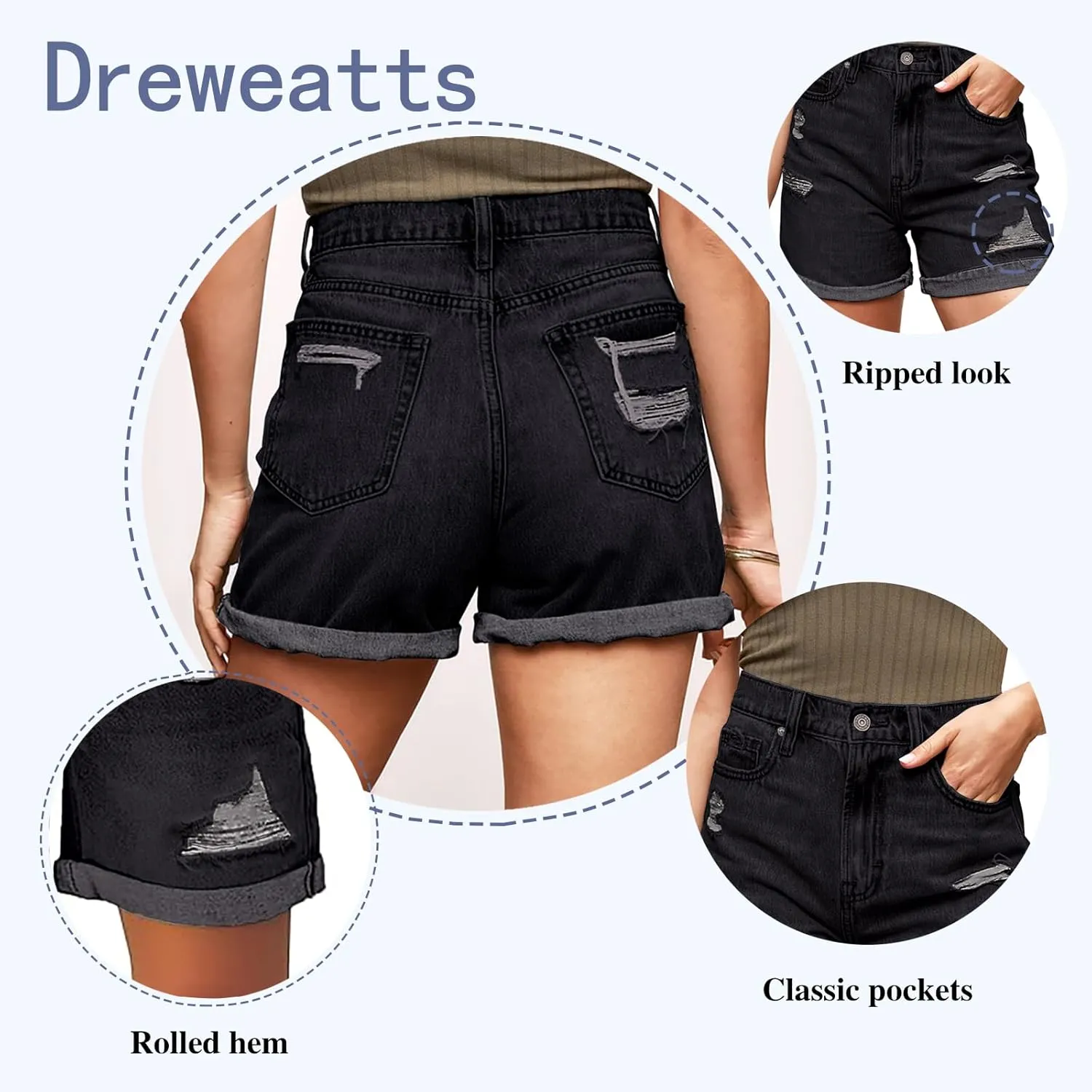 Jean Shorts for Women High Waisted Ripped Stretchy Denim Shorts Trendy