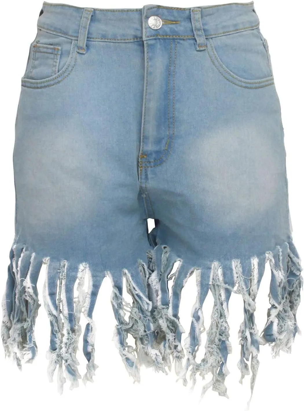 Jean Shorts for Women Juniors, Womens Casual Summer High Waisted Stretchy Frayed Raw Hem Tassels Denim Shorts