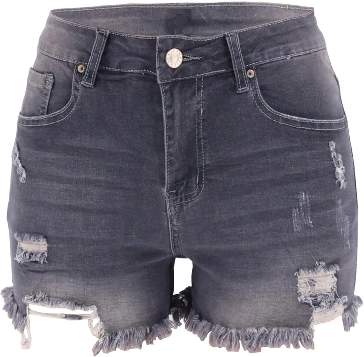 Jean Shorts Women Mid Rise Ripped Jean Shorts Stretchy Retro Denim Shorts Folded Hem Hot Short