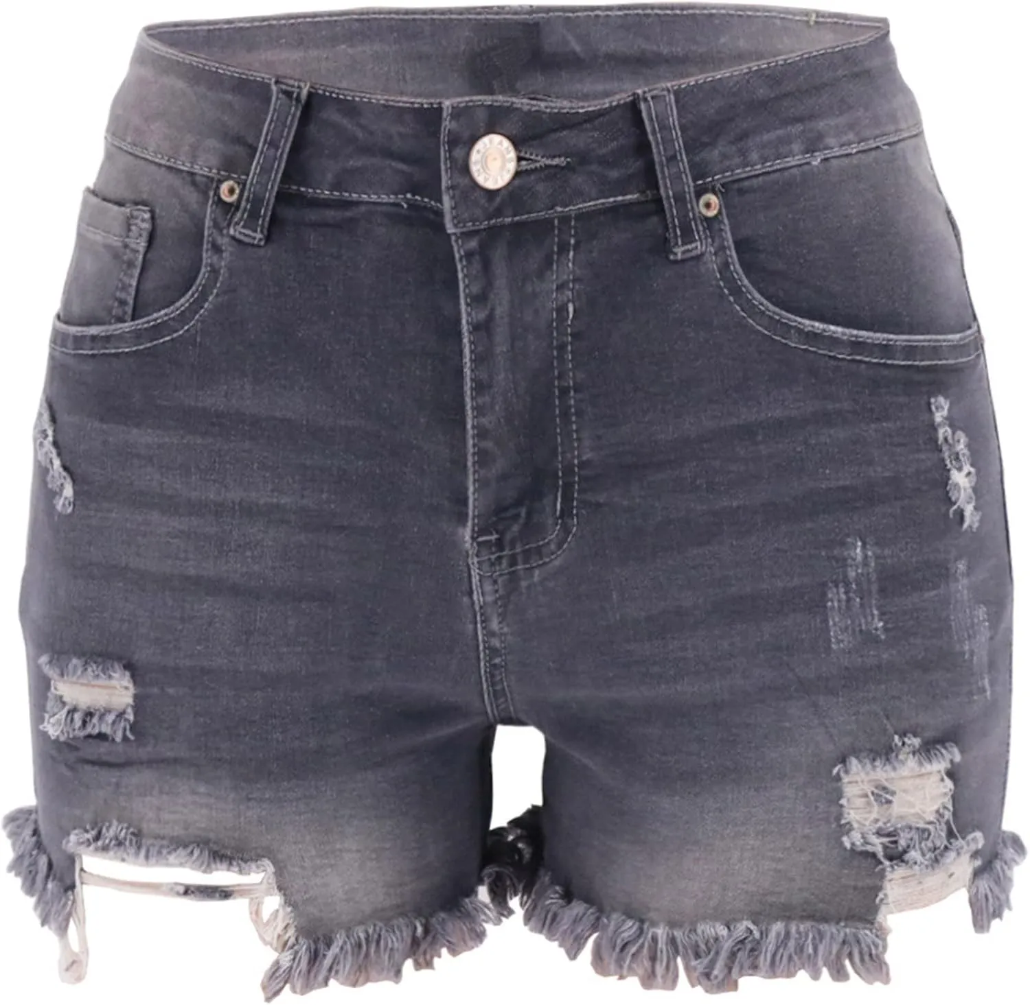 Jean Shorts Women Mid Rise Ripped Jean Shorts Stretchy Retro Denim Shorts Folded Hem Hot Short