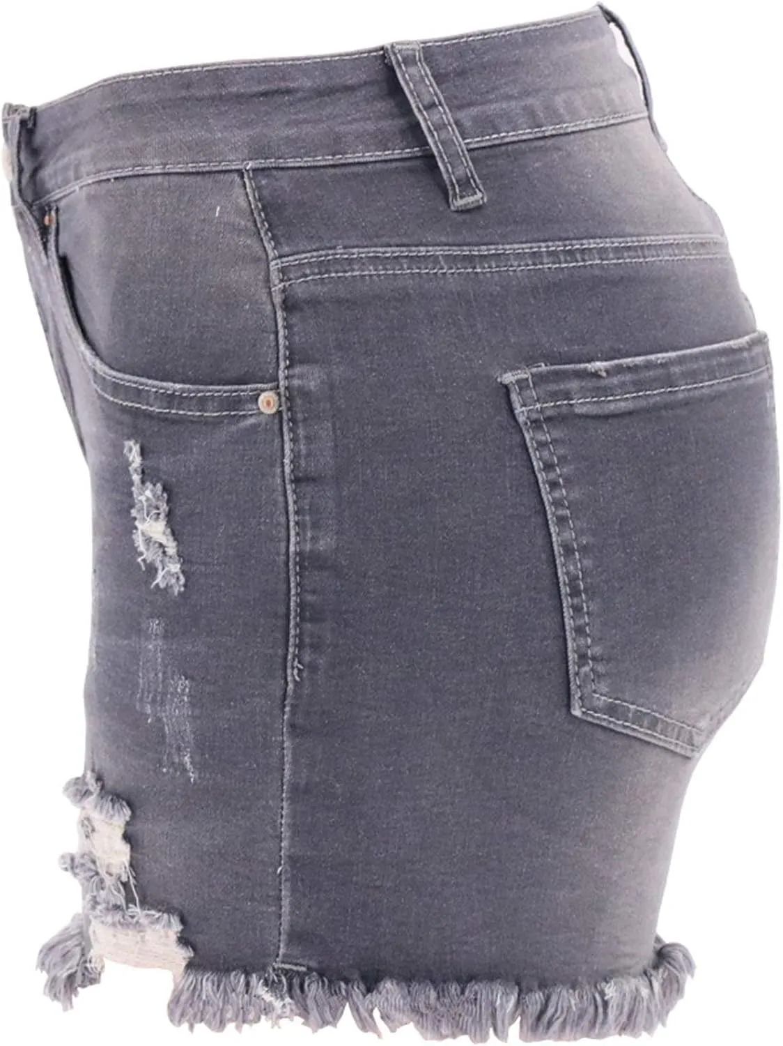 Jean Shorts Women Mid Rise Ripped Jean Shorts Stretchy Retro Denim Shorts Folded Hem Hot Short