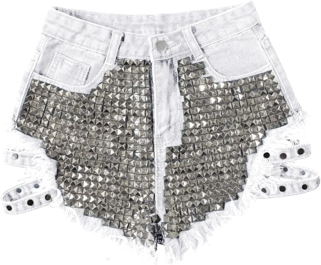Jean Shorts Womens Fashion Cut Off Tassel Rivet Ripped High Waisted Short Jeans Punk Sexy Denim Jorts with Pockets