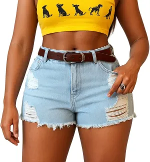 Jean Shorts Womens High Waisted Stretchy Frayed Raw Hem Denim Shorts Skinny Ripped Casual Booty Distressed Jeans