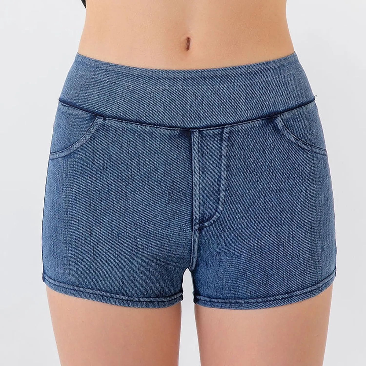 Jean Shorts Womens High Waisted Stretchy Tummy Control Denim Pull On Shorts Skinny Butt Lifting Jorts with Pockets