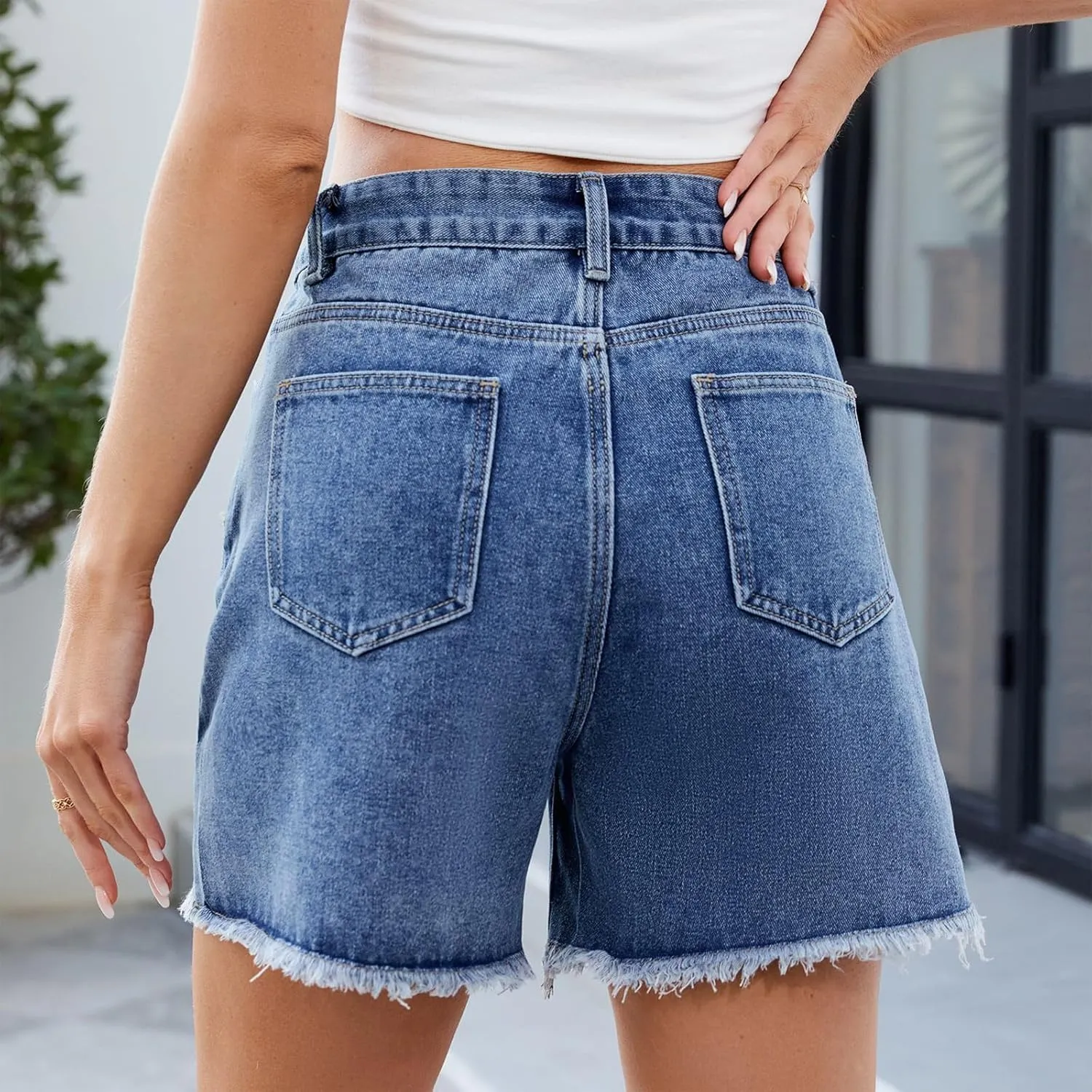 Jean Shorts Womens Stretchy High Waisted Denim Shorts Slim Fit Y2k Jorts Split Distressed Frayed Raw Hem Short Jeans