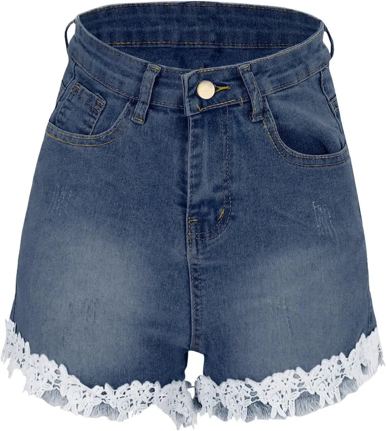 Jean Shorts Womens Summer High Waisted Denim Shorts Stretchy Lace Trim Short Jeans Butt Lifting Jorts with Pockets