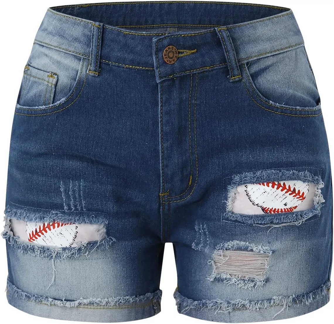 Jean Shorts Womens Summer High Waisted Ripped Denim Shorts Trendy Plus Size Patchwork Folded Hem Baseball Short Jean