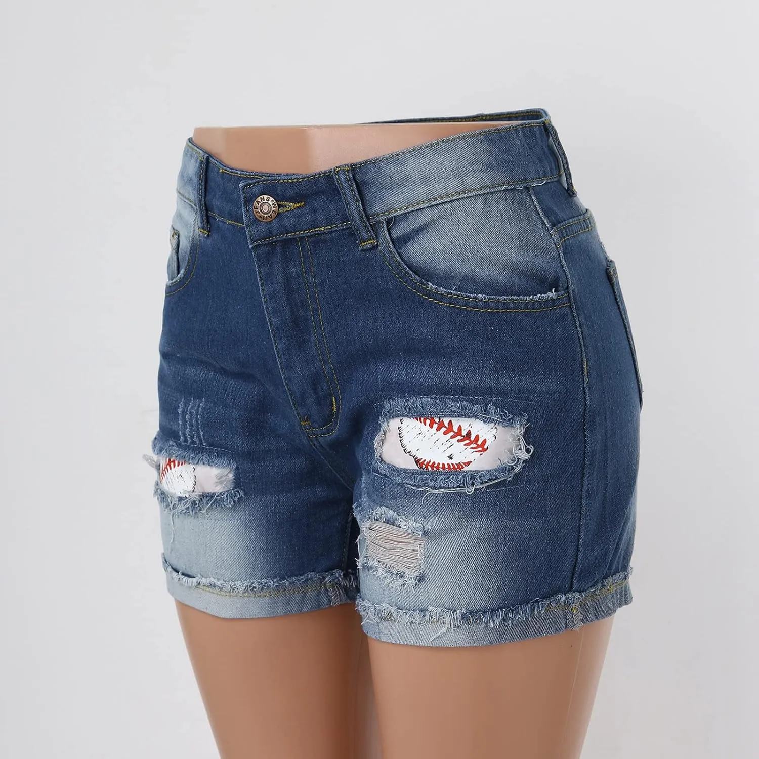 Jean Shorts Womens Summer High Waisted Ripped Denim Shorts Trendy Plus Size Patchwork Folded Hem Baseball Short Jean