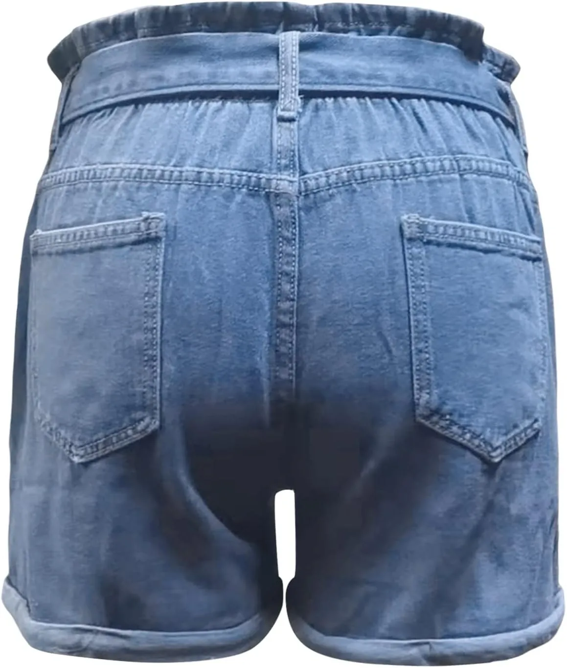 Jean Shorts Womens Trendy Elastic High Waisted Bow Tie Denim Shorts Baggy 5 Inch Inseam Pull On Jorts with Pockets