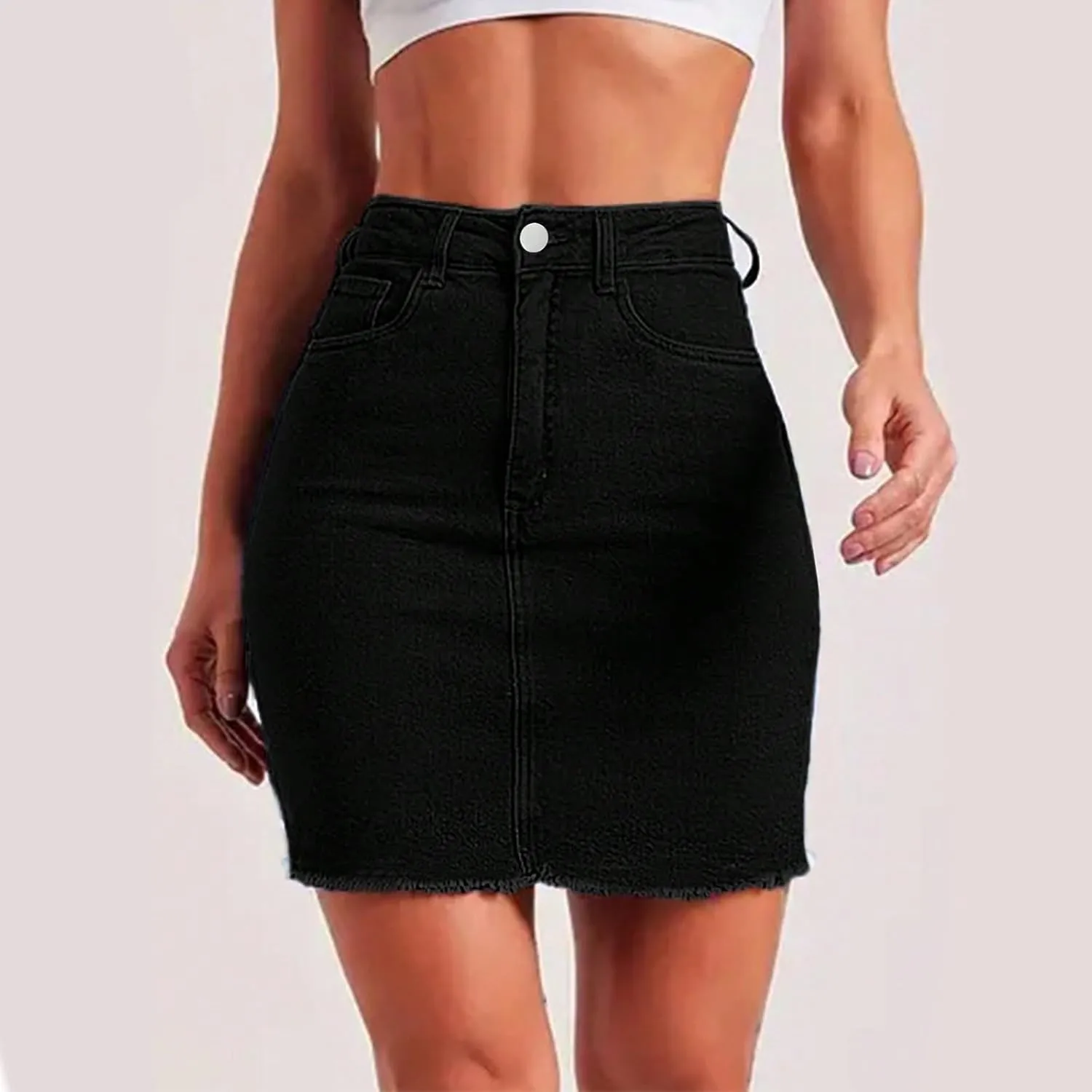Jean Skirts for Women Denim Mini Skirt Y2k High Waisted Slim Fit Frayed Cowgirl Country Concert Outfits with Pockets