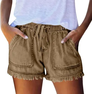 Jeans Shorts for Women Lightweight Drawstring High Waisted Denim Shorts Casual Summer Lounge Shorts with Pockets