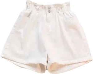 Jegsnoe Women's Denim Shorts Harem Ruffle High Waisted Elastic Waist Shorts