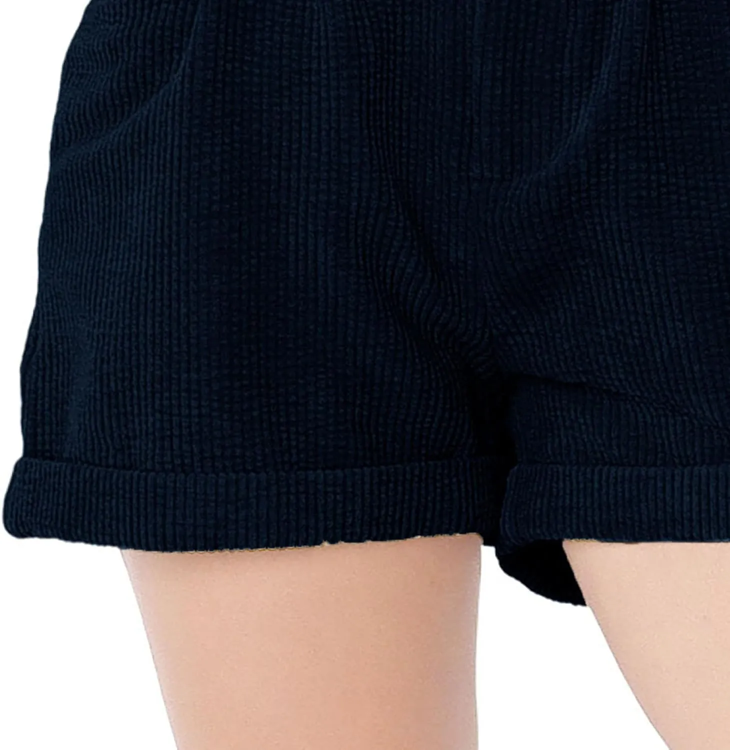 JEKE-DG Women's Corduroy Button Shorts High Waisted Roll Hem Leg Shorts Casual Wide Leg Cuffed Shorts with Pockets