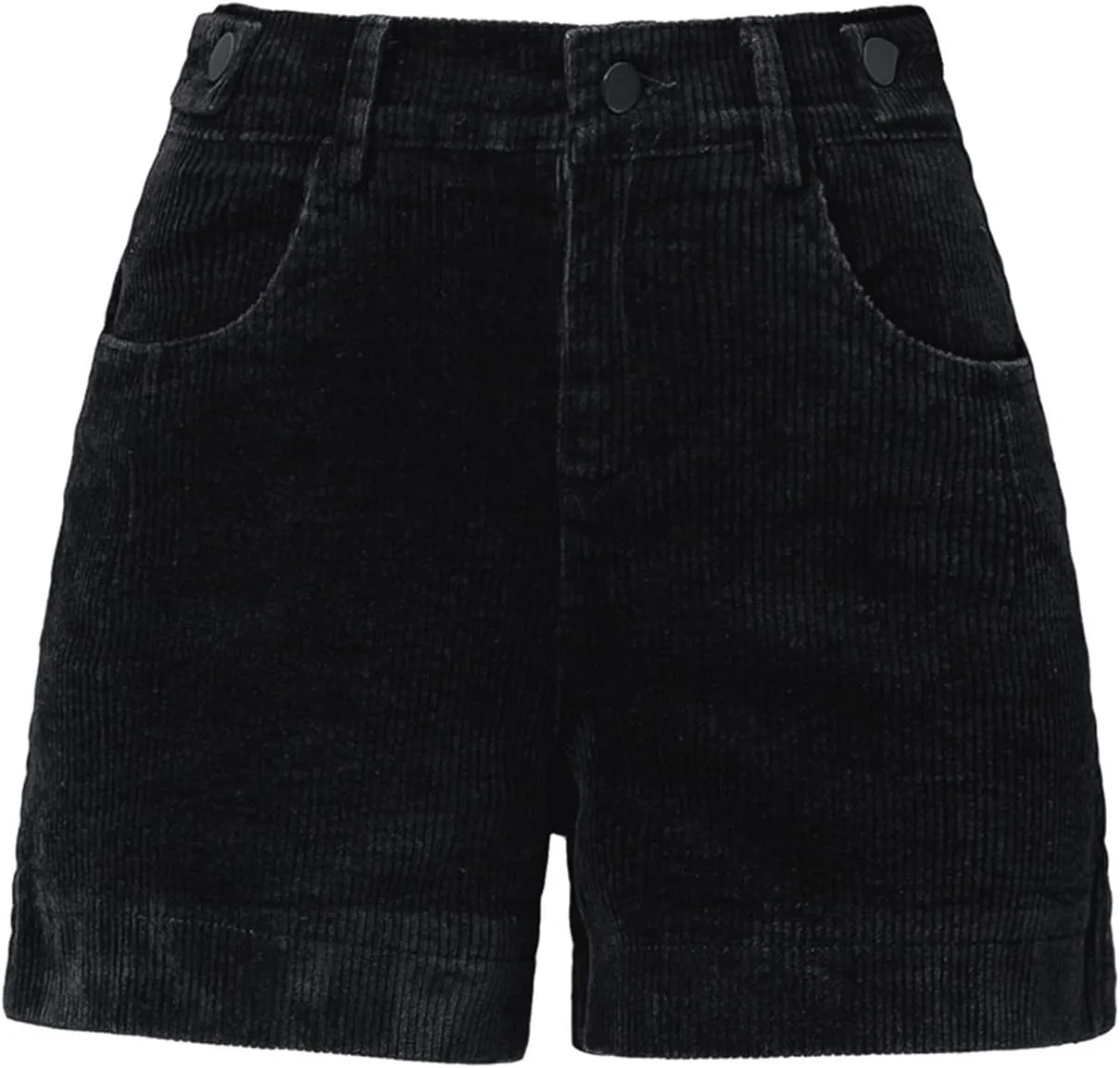 JEKE-DG Women's Corduroy Button Shorts High Waisted Roll Hem Leg Shorts Casual Wide Leg Cuffed Shorts with Pockets