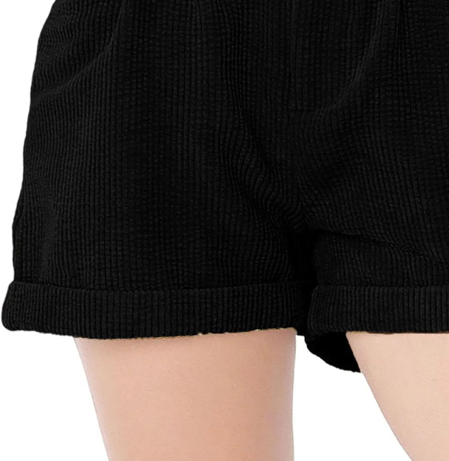 JEKE-DG Women's Corduroy Button Shorts High Waisted Roll Hem Leg Shorts Casual Wide Leg Cuffed Shorts with Pockets