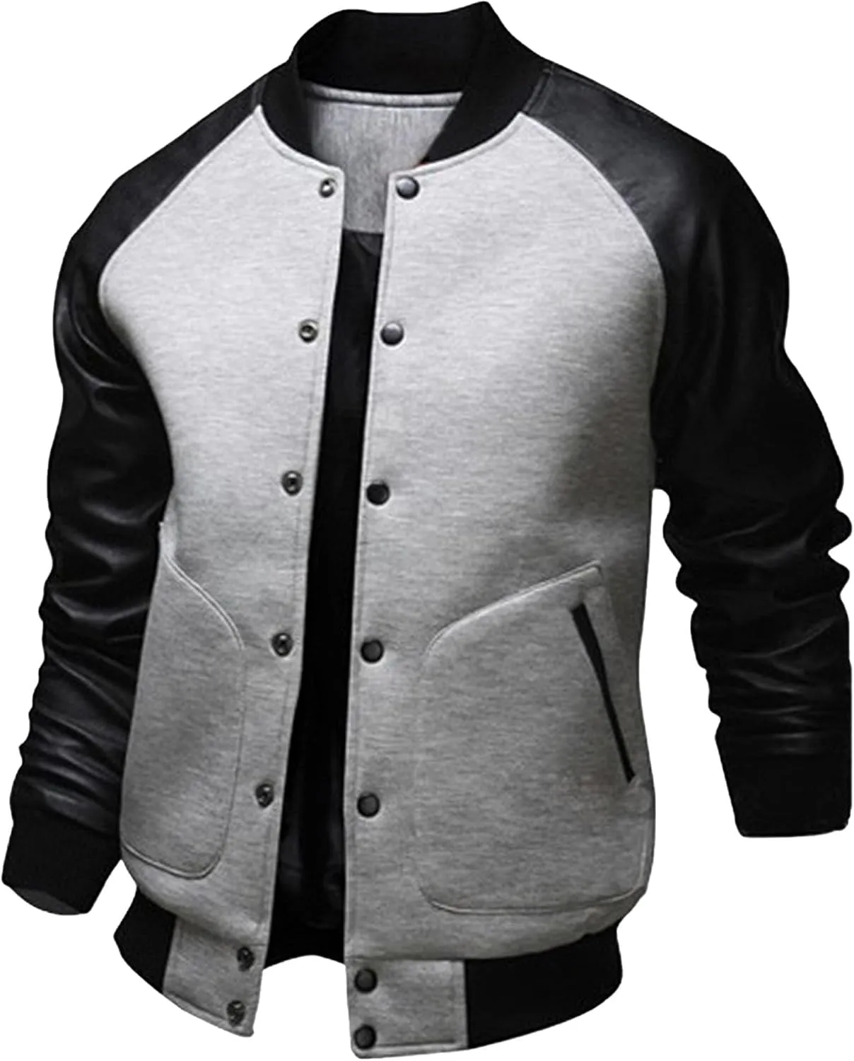 JEsilunmaMY Men's Button Down Baseball Varsity Jackets Full Zip Mock Neck Bomber Coat Lightweight Sport Jackets with Pocket