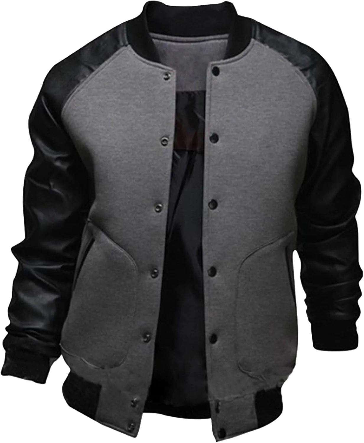 JEsilunmaMY Men's Button Down Baseball Varsity Jackets Full Zip Mock Neck Bomber Coat Lightweight Sport Jackets with Pocket