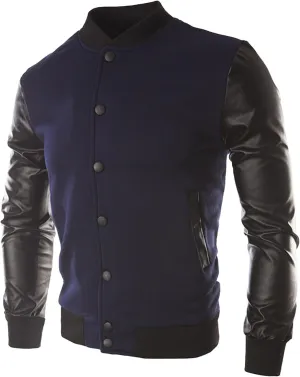 JEsilunmaMY Men's Button Down Baseball Varsity Jackets Full Zip Mock Neck Bomber Coat Lightweight Sport Jackets with Pocket