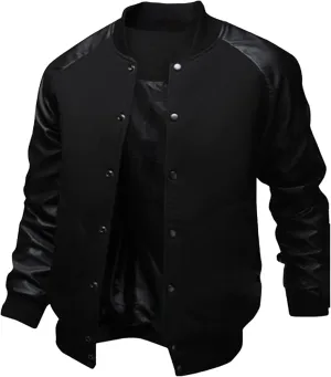 JEsilunmaMY Men's Button Down Baseball Varsity Jackets Full Zip Mock Neck Bomber Coat Lightweight Sport Jackets with Pocket