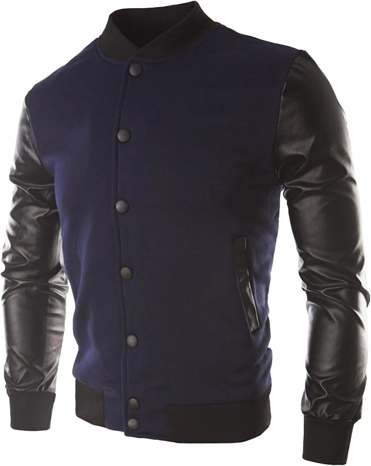 JEsilunmaMY Men's Button Down Baseball Varsity Jackets Full Zip Mock Neck Bomber Coat Lightweight Sport Jackets with Pocket