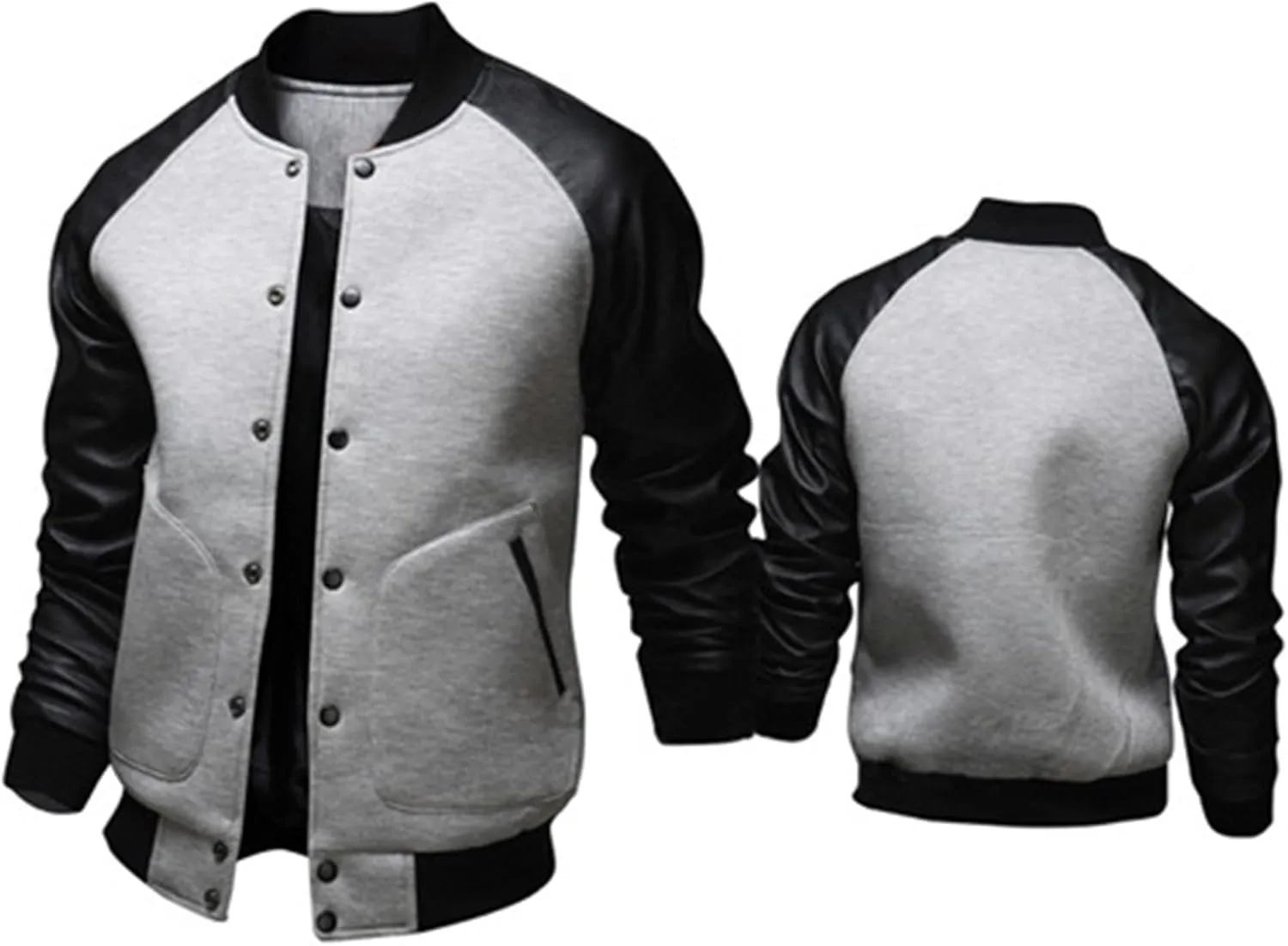 JEsilunmaMY Men's Button Down Baseball Varsity Jackets Full Zip Mock Neck Bomber Coat Lightweight Sport Jackets with Pocket
