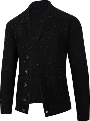 JEsilunmaMY Mens Fashion Shawl Collar Cardigan Sweaters Long Sleeve Button Down Cable Knit Sweater Lightweight Pocket Sweater