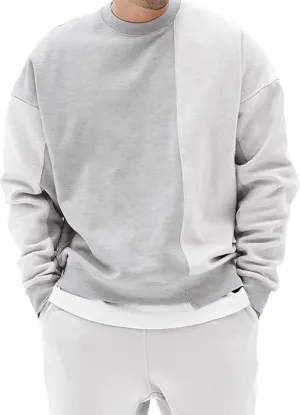 JEsilunmaMY Men's French Terry Sweatshirt Long Sleeve Crewneck Pullover Sweater Tops Solid Color Casual Loose Sport Jumper