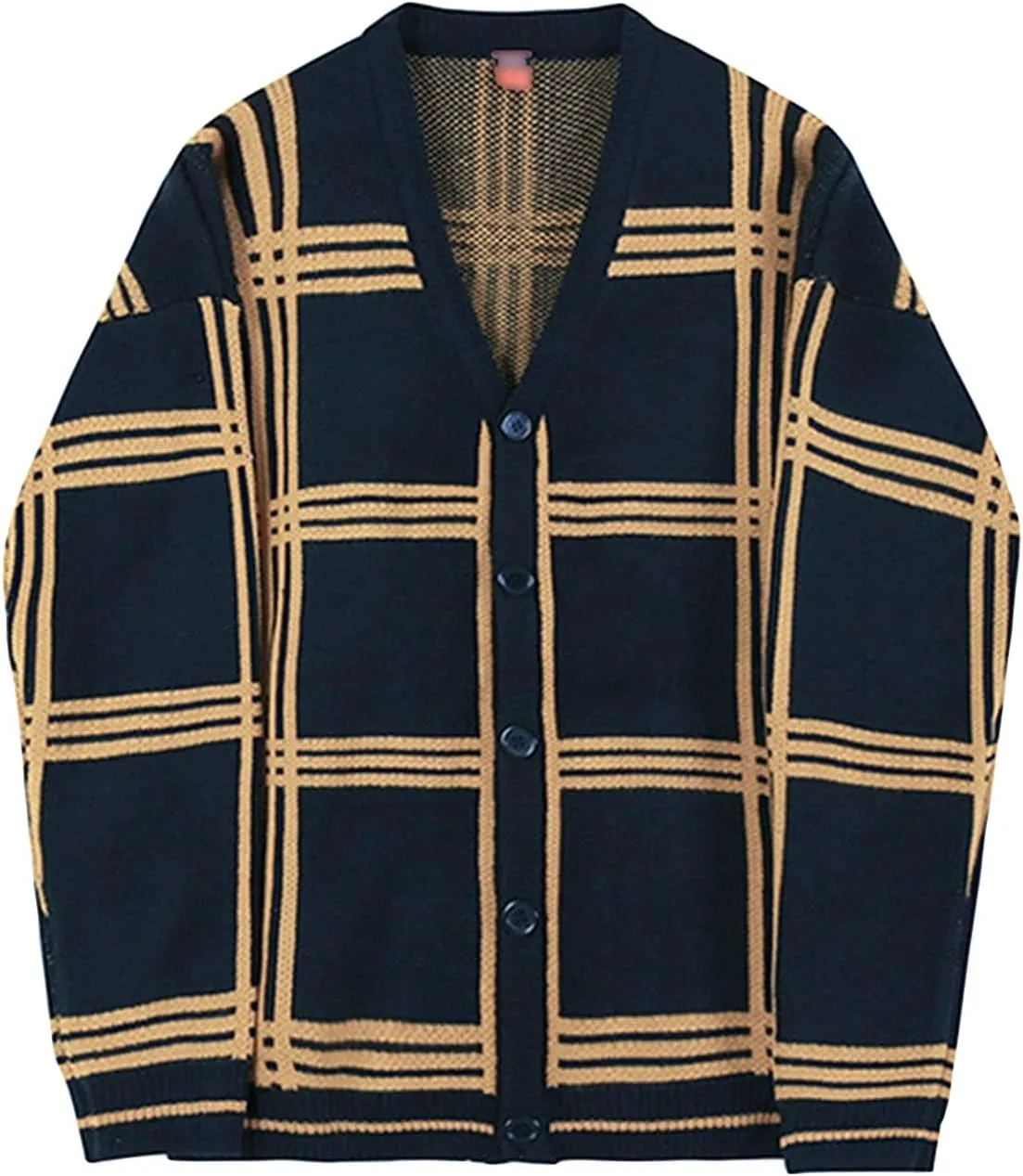 JEsilunmaMY Mens Loose Plaid Oversized Knit Cardigan Casual Button Down V Neck Sweater Soft Comfy Fall Knitwear Cardigans