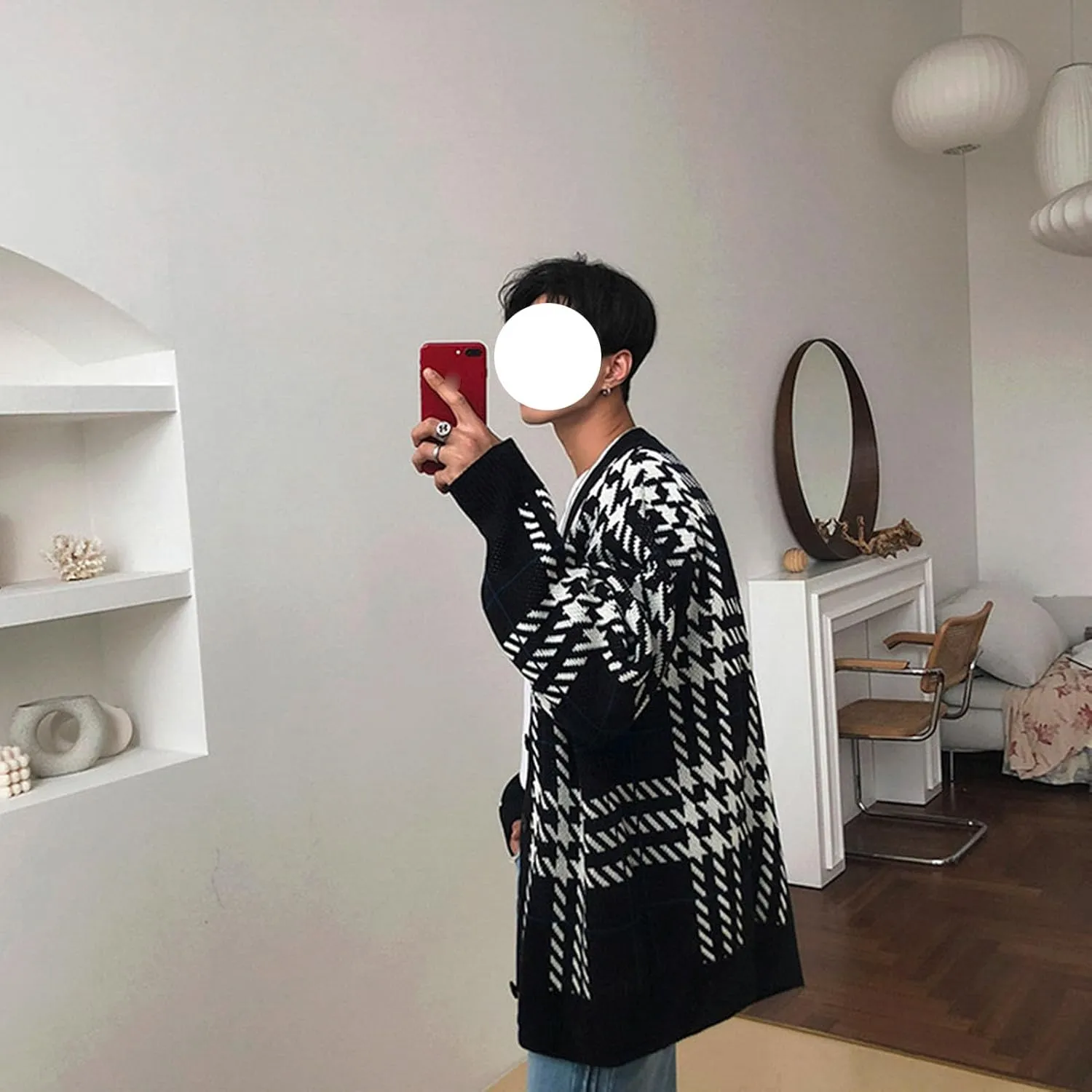 JEsilunmaMY Mens Loose Plaid Oversized Knit Cardigan Casual Button Down V Neck Sweater Soft Comfy Fall Knitwear Cardigans